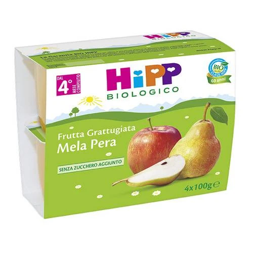 Hipp Frutta Grattugiata Bio Mela E Pera 4pz X 100 G 1 Hipp Frutta Grattugiata Bio Mela E Pera 4pz X 100 G