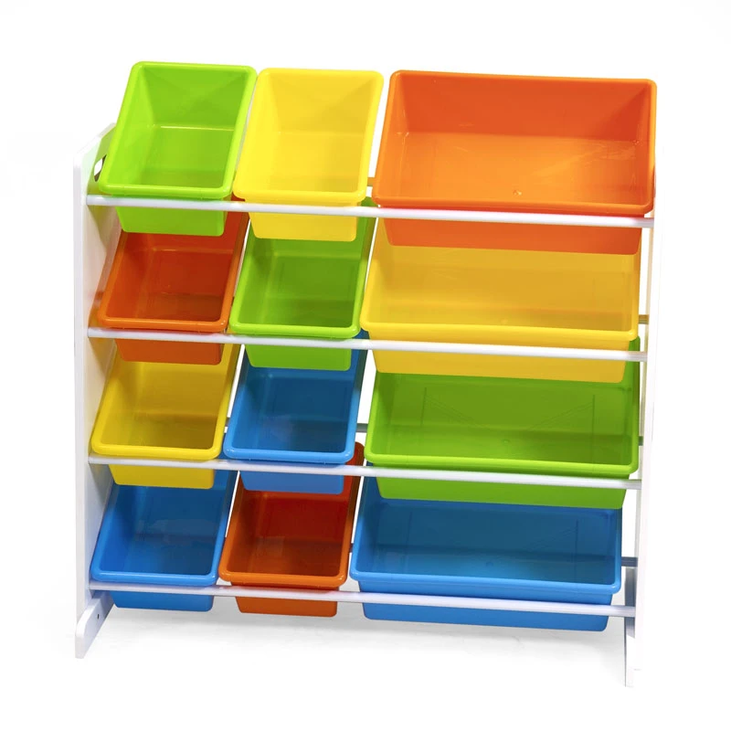 Scaffale In Legno 4 Piani Con 12 Cestoni Porta Giocattoli 2 Scaffale In Legno 4 Piani Con 12 Cestoni Porta Giocattoli - immagine 2