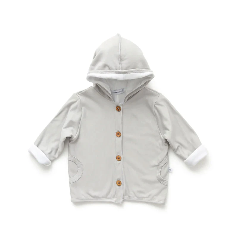 Bamboom Cardigan Felpato Con Cappuccio Pure Per Neonato - Grey Ivory 1 Bamboom Cardigan Felpato Con Cappuccio Pure Per Neonato - Grey Ivory