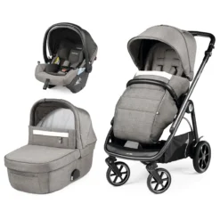Peg Perego Trio Veloce Con Passeggino Ruote Top Quality, Culla Grande E Seggiolino Auto Primo Viaggio Lounge I-Size