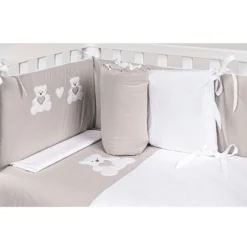 Set 4pz Rivestimento Tessile Piumino, Coprimaterasso, Federa, 2 Paracolpi Per Lettino Lella - Orso
