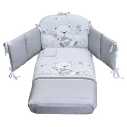 Picci Set 3pz Piumetto, Paracolpi E Federa Per Letto Valdo - Stampato Grigio