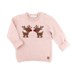 Bamboom Maglione Di Natale Con Renna, Maglioncino Natalizio Neonato - Rosa