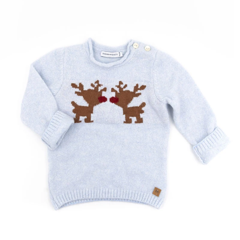 Bamboom Maglione Di Natale Con Renna, Maglioncino Natalizio Neonato - Azzurro 1 Bamboom Maglione Di Natale Con Renna, Maglioncino Natalizio Neonato - Azzurro