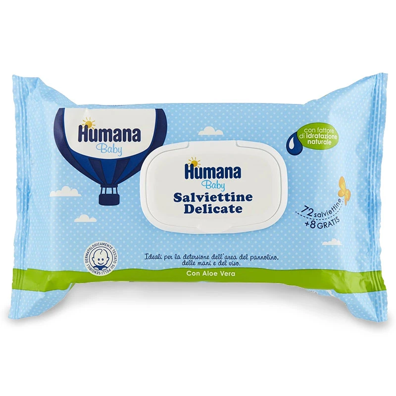 Humana Salviettine Delicate Neonato Con Aloe Vera 72pz 1 Humana Salviettine Delicate Neonato Con Aloe Vera 72pz