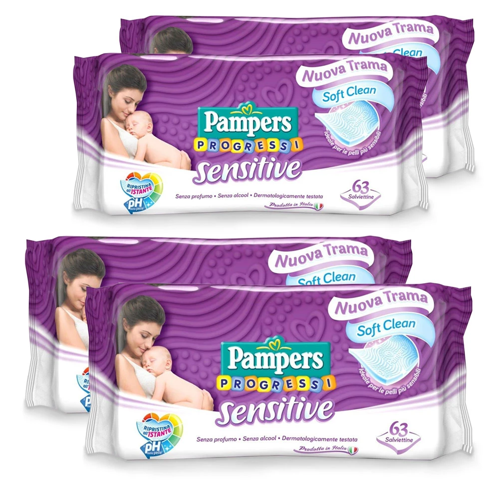 Pampers® Pampers Salviette Sensitive Delicate Senza Profumi Aggiunti - 252 Salviette (4 Confezioni Da 63 Salviette) 1 Pampers® Pampers Salviette Sensitive Delicate Senza Profumi Aggiunti - 252 Salviette (4 Confezioni Da 63 Salviette)