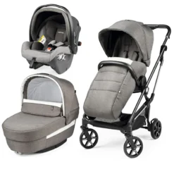 Peg Perego Trio Vivace Con Passeggino, Navicella Culla Elite E Seggiolino Auto Primo Viaggio SLK R129 I-Size - City Grey