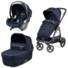 Peg Perego Trio Veloce TC Con Passeggino Dalle Sospensioni Regolabili, Culla Gran Pagoda E Ovetto Auto Primo Viaggio Lounge I-Size - Blue Shine