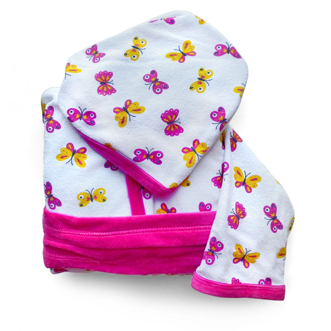 Bebitaly Accappatoio Bambino In Spugna Con Maniche Lunghe, Fantasia Farfalle Bianco Fuxia 1 Bebitaly Accappatoio Bambino In Spugna Con Maniche Lunghe, Fantasia Farfalle Bianco Fuxia